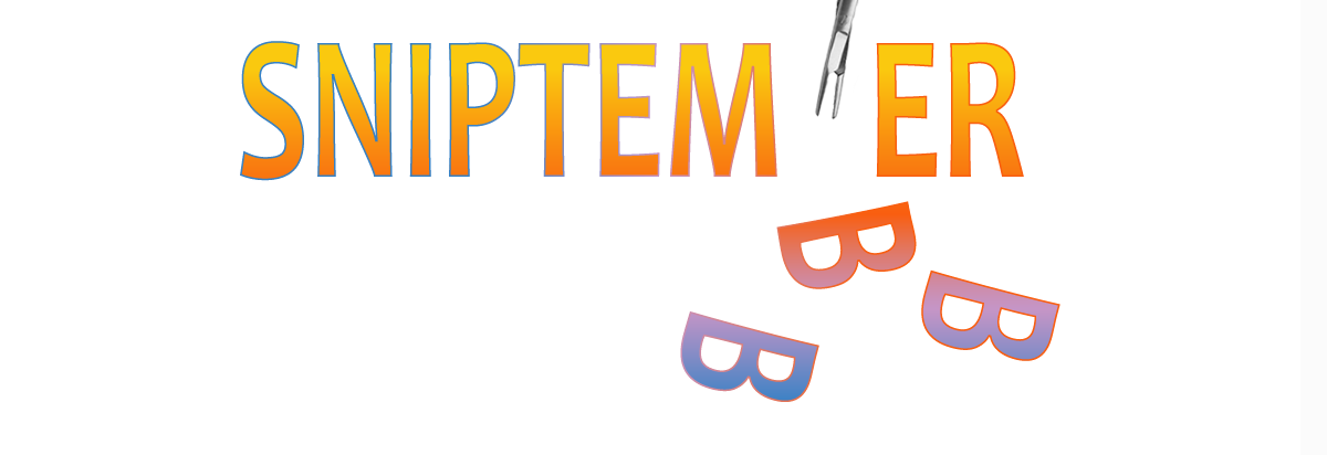 Sniptember logo featuring surgical implement where the B should be, with 3 sideways letter B's underneath