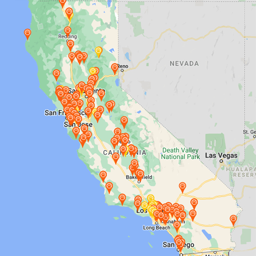 screenshot of map showing locations of shelters and supporting organizations