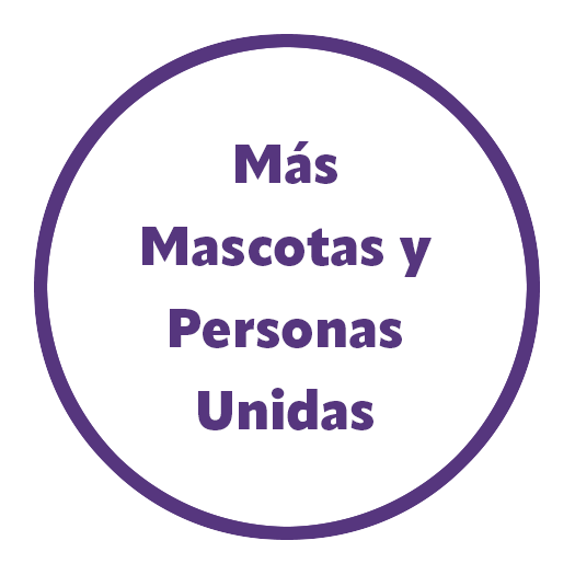 Un broce blanco que dice Mas mascotas y personas unidas con palabras púrpuras